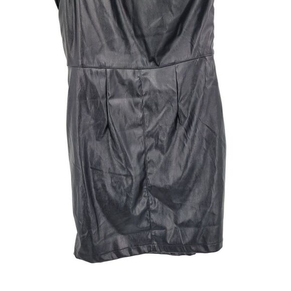 Entro Vegan Faux Leather One Shoulder Mini Dress M Black Ruffle Sexy Cocktail - Picture 8 of 12